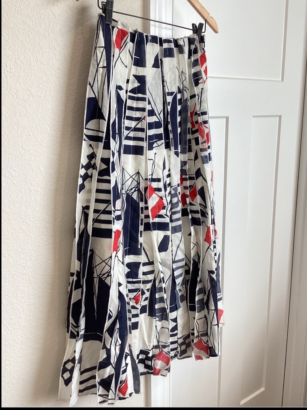 ⛵️Anthropologie Piped Midi Skirt Maeve New Medium Petite Novelty Sailboat Navy - Picture 5 of 14